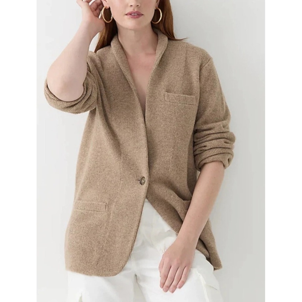 J.Crew Sweater Cardigan Brown Wool Alpaca Shawl Collar Blazer Pockets L A011640